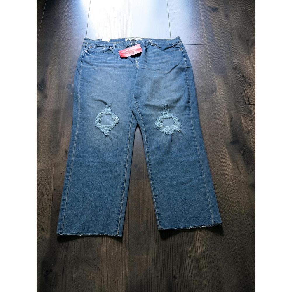 Signature Levi Strauss Mid Rise Slim Boyfriend Distressed Jeans 20W W35 Blue NWT